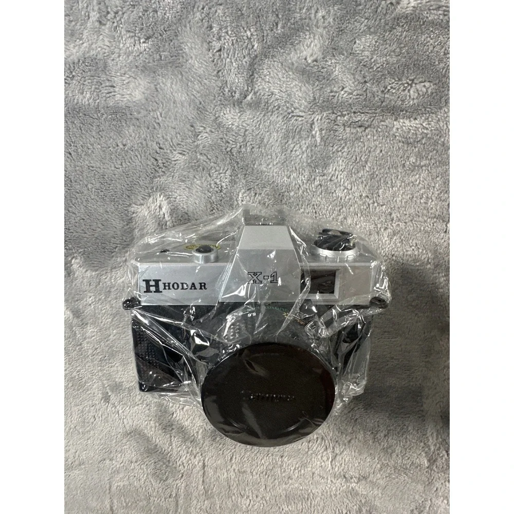 Hhodar X-1 35mm Film Camera Silver Black SLR Style with 50mm Lens and Case